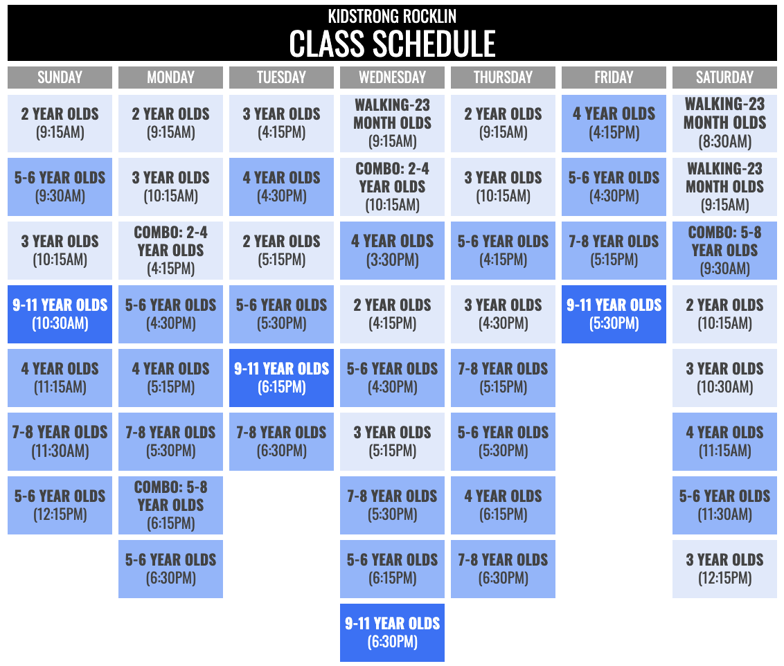 KidStrong Rocklin Schedule