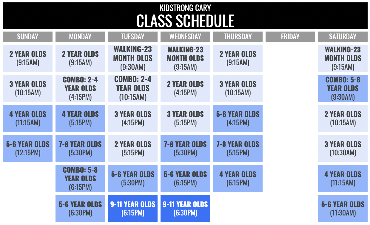 KidStrong Cary Schedule