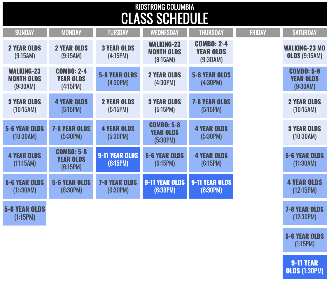 KidStrong Columbia Schedule