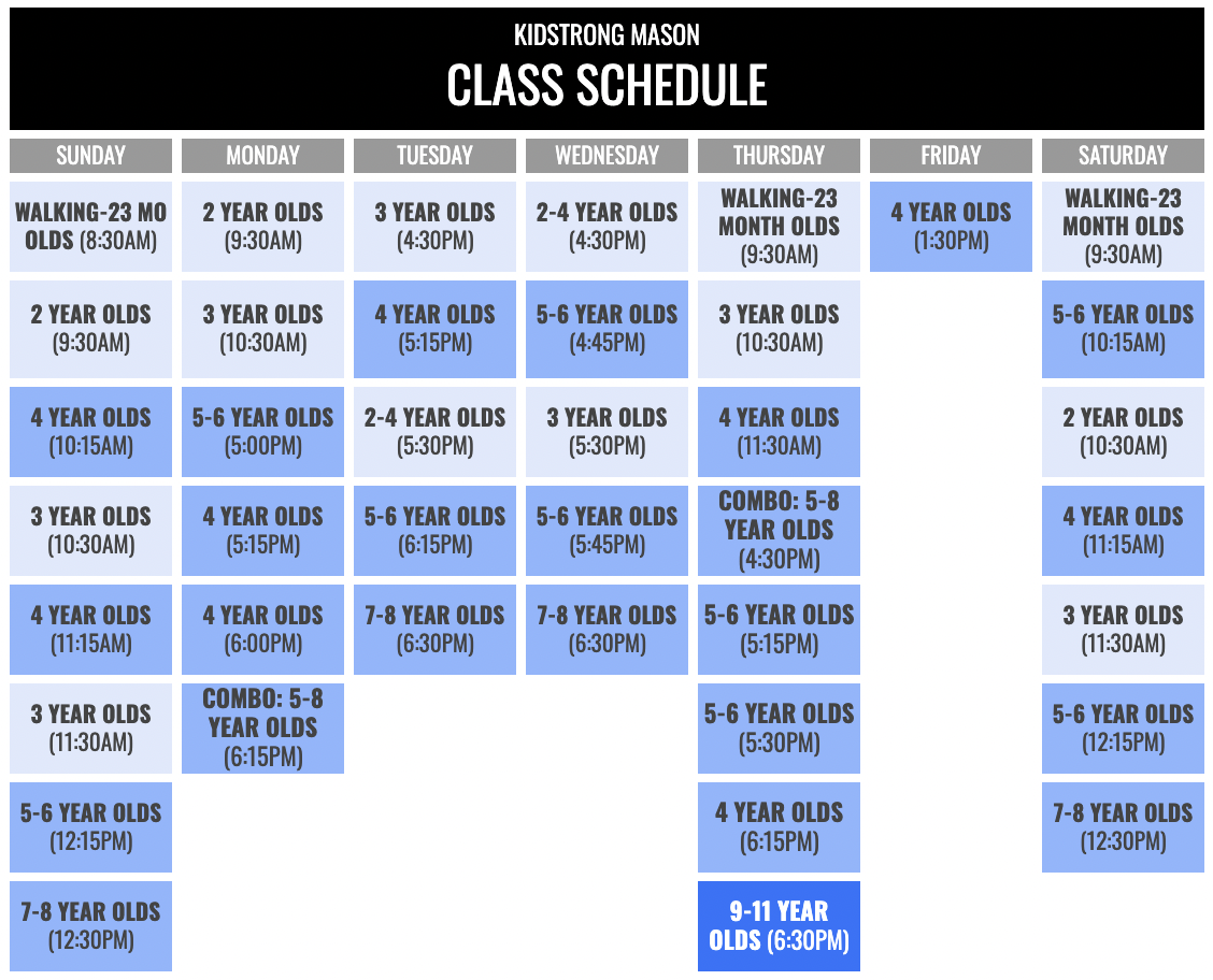 KidStrong Mason Schedule