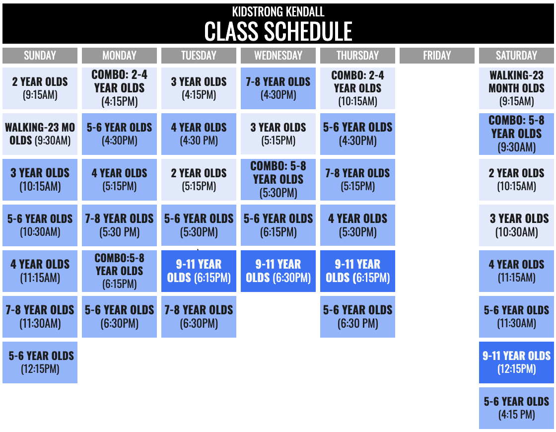 KidStrong Kendall Schedule