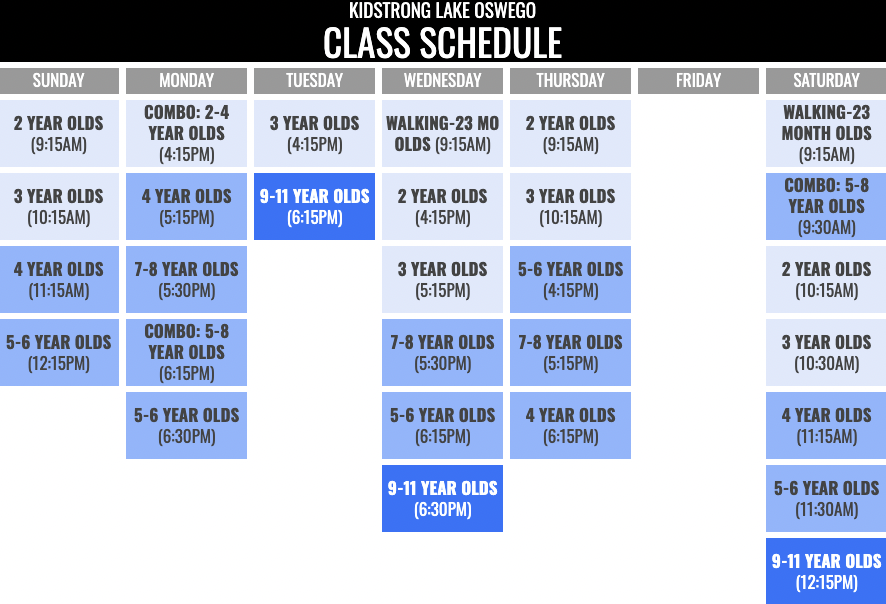 KidStrong Lake Oswego Schedule