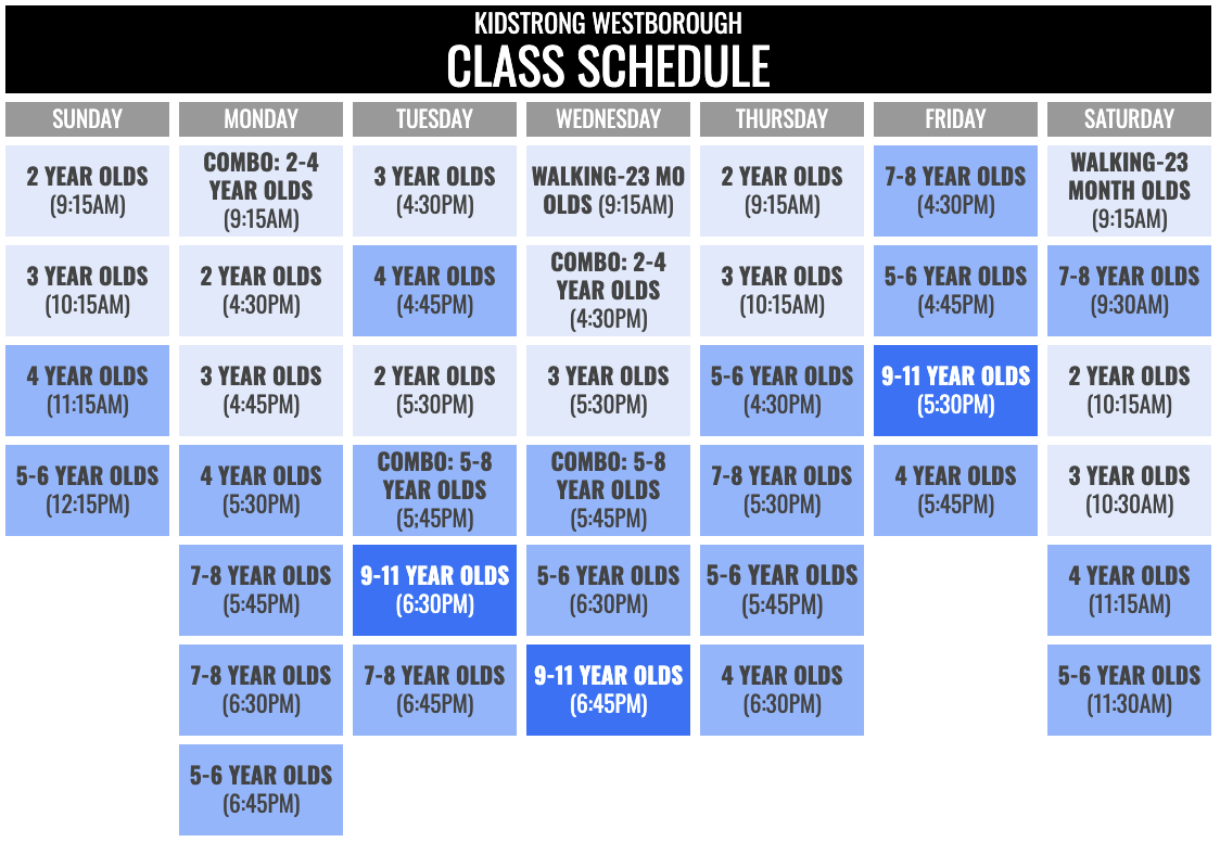 KidStrong Westborough Schedule