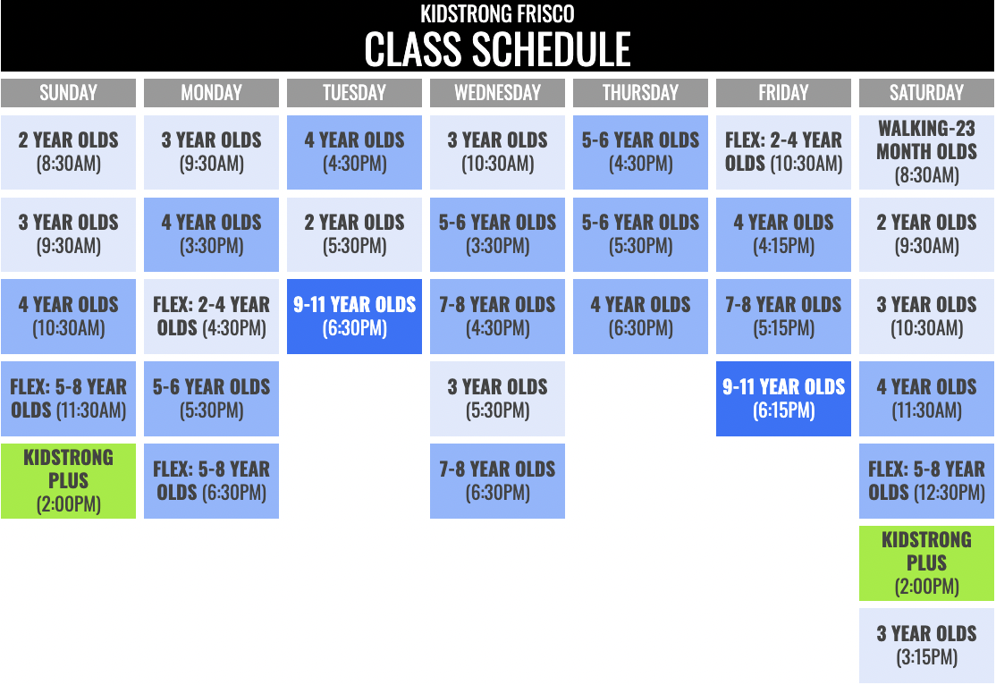 KidStrong Frisco Schedule