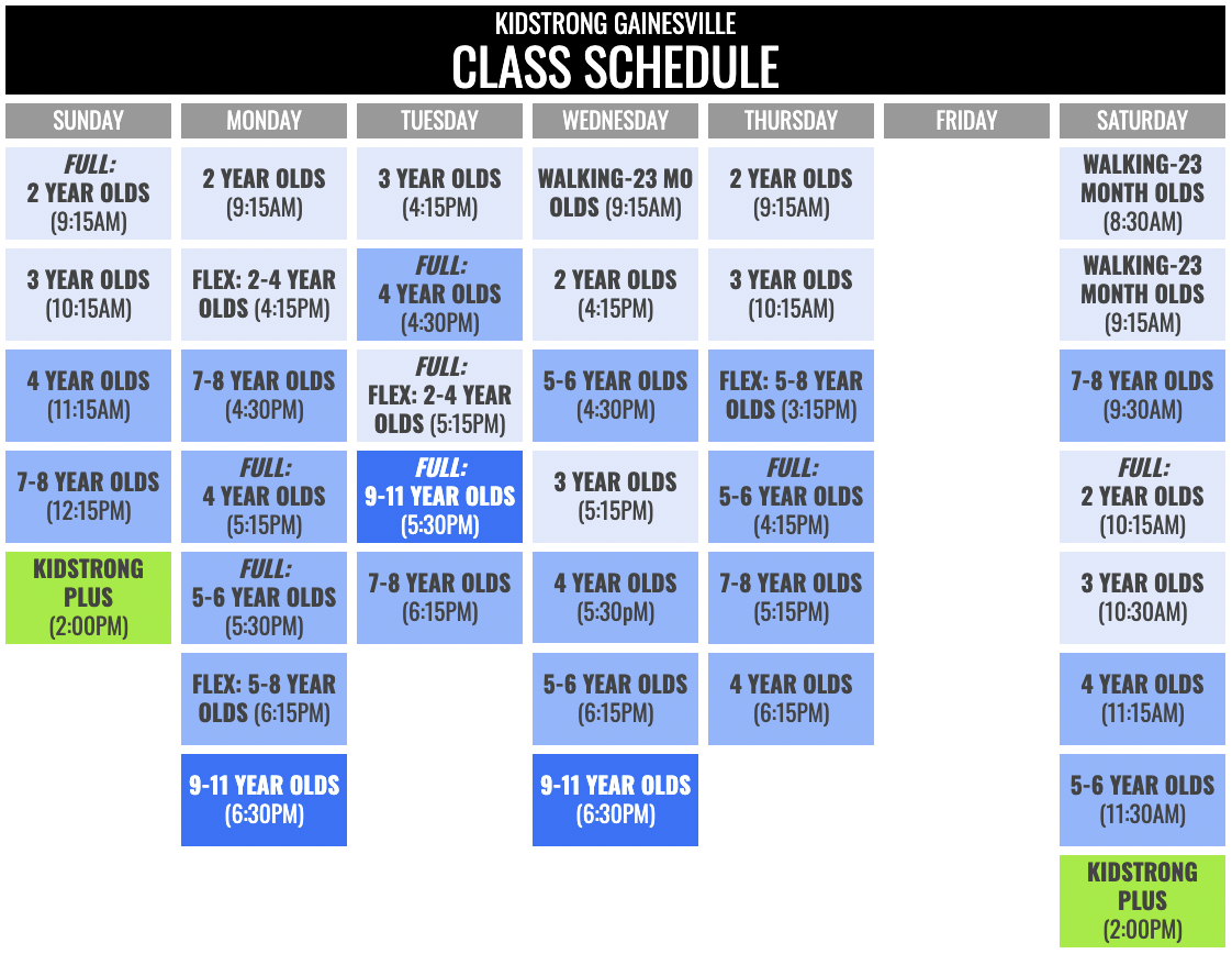 KidStrong Gainesville Schedule