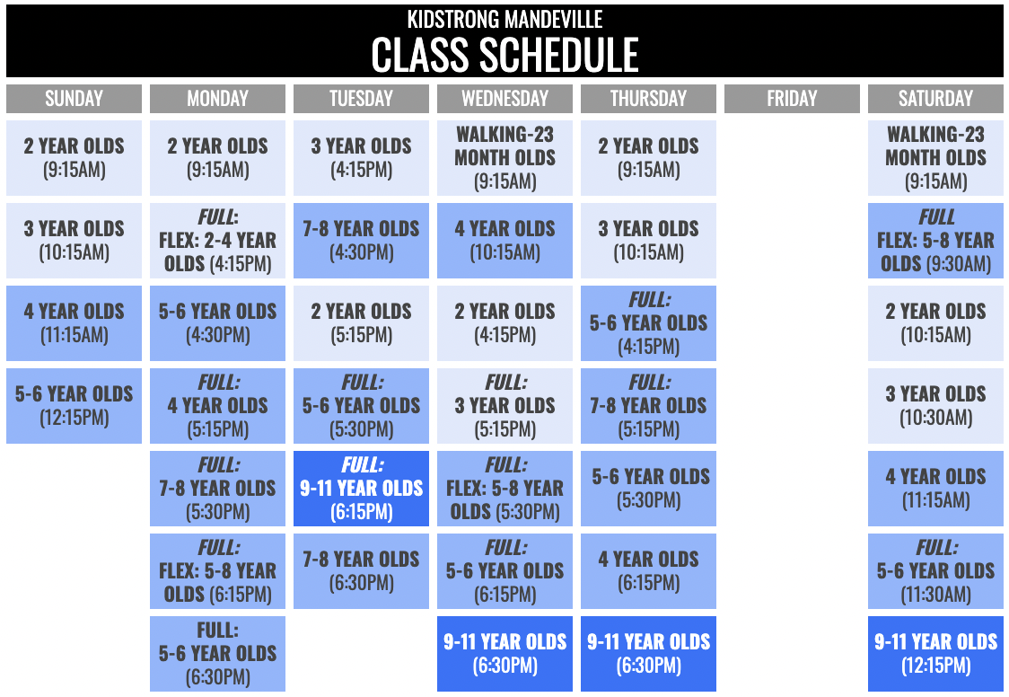 KidStrong Mandeville Schedule