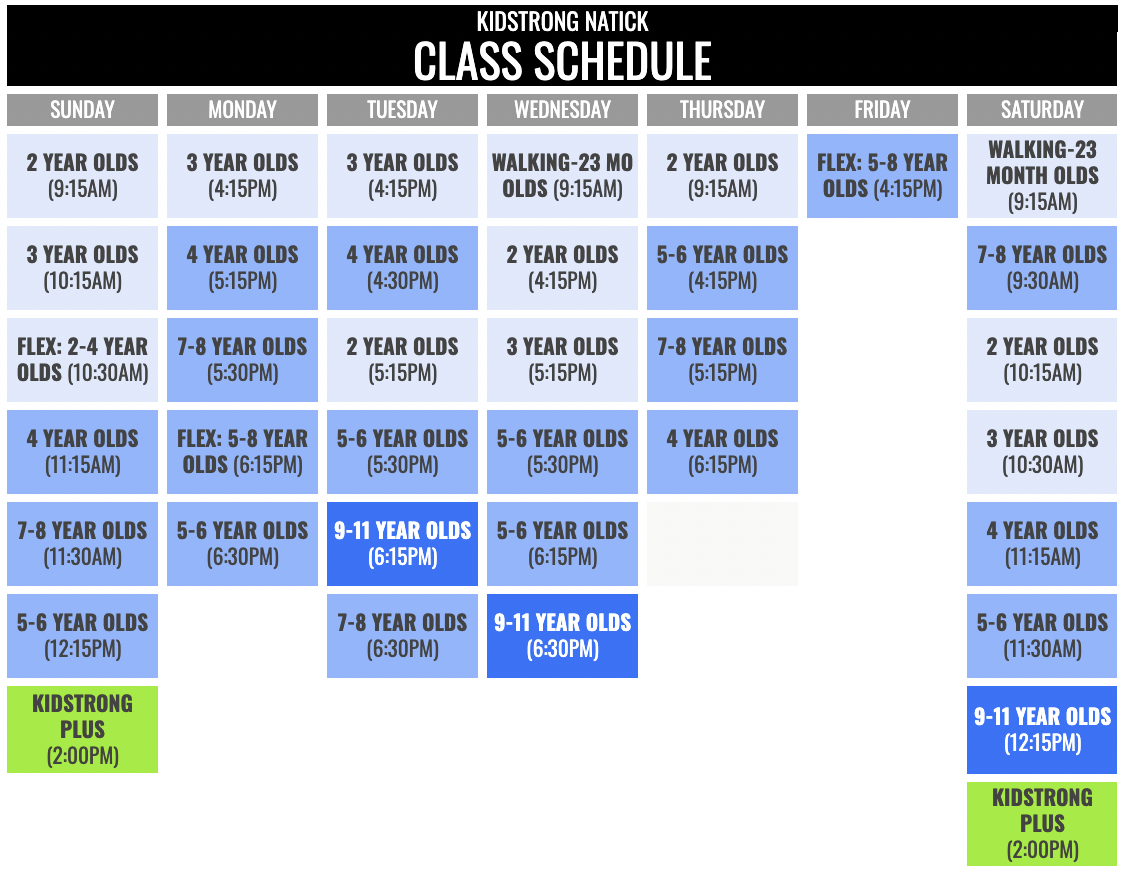 KidStrong Natick Schedule