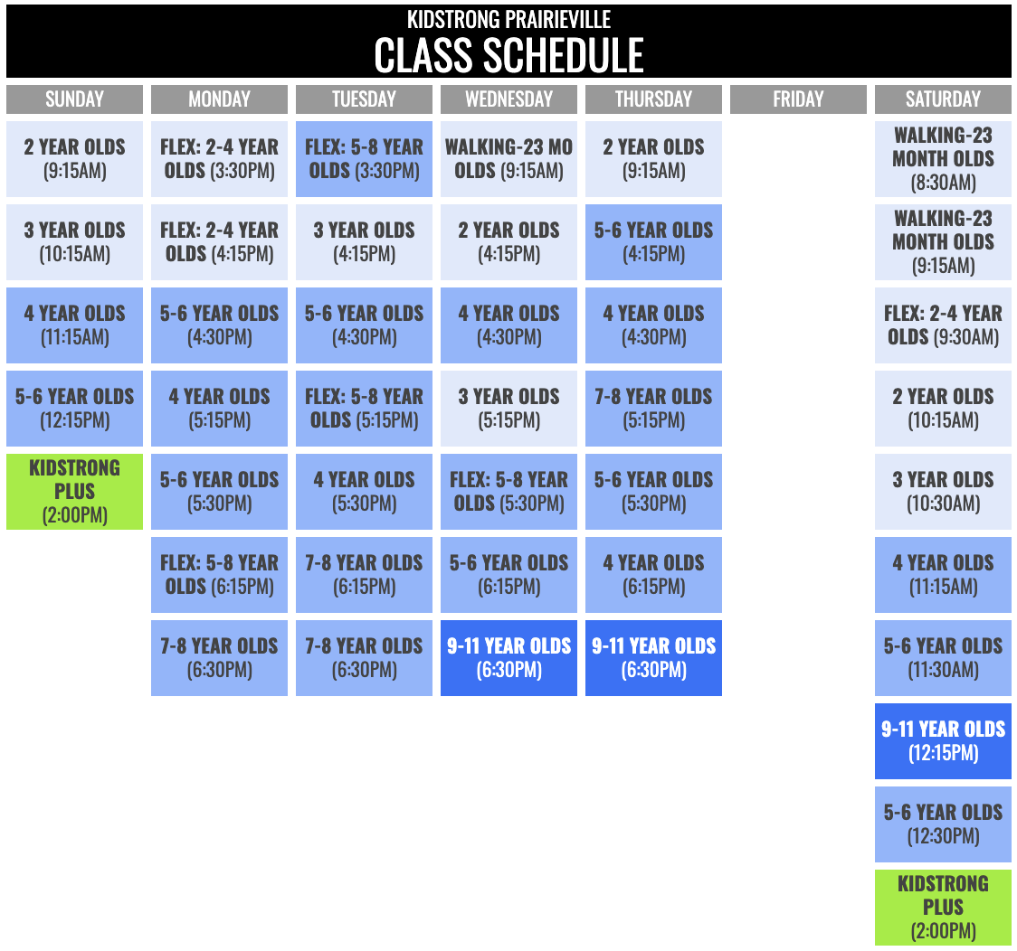 KidStrong Prairieville Schedule